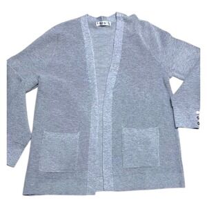89th & Madison Women's Medium Gray Open Front Cardigan Button Cuff Pockets